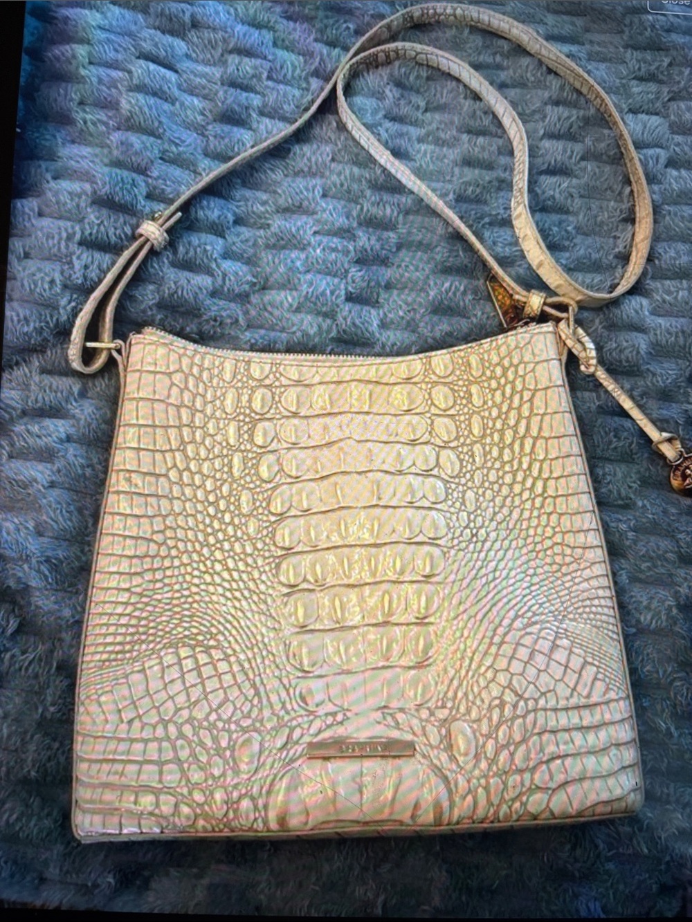 Brahmin Iridescent Croc-Embossed Crossbody - Pearl